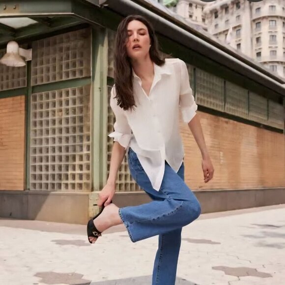 Hillhouse Home NWT The Mellie Top Georgette Ivory Size L - Picture 4 of 8